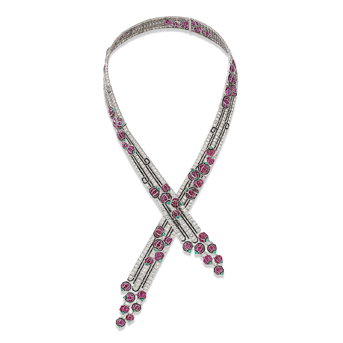 Boucheron Art Deco Ruby, Emerald, Onyx and Diamond Necklace