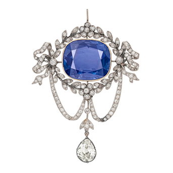 Belle Époque Sapphire and Diamond Brooch/Pendant