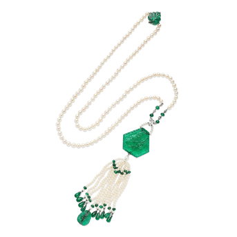 Cartier Art Deco Emerald, Pearl and Diamond Sautoir