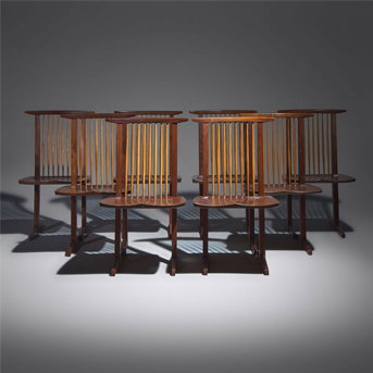 George Nakashima (American, 1905–1990) Conoid Dining Chairs, set of eight, 1969-71