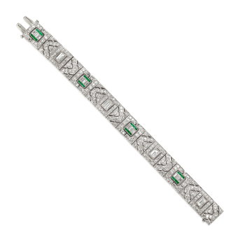 A Diamond and Emerald Bracelet, Circa 1920