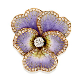 Tiffany & Co.: A 14K Pink Gold, Enamel and Diamond Pendant/Brooch
