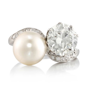 A Natural Pearl and Diamond Ring, Circa 1900