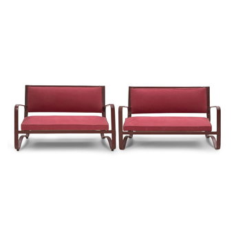 Pair of Jacques Adnet (1900-1984) Settees