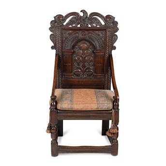 A Charles II Carved Oak Joined Armchair