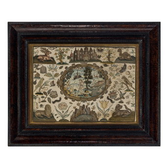 An English Stumpwork Embroidered Panel