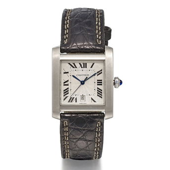 A Cartier Stainless Steel 'tank Française' Automatic Calendar Wristwatch