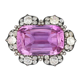 Late 19th Century Pink Topaz and Diamond Brooch