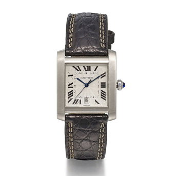 A Cartier Stainless Steel 'Tank Française' Automatic Calendar Wristwatch