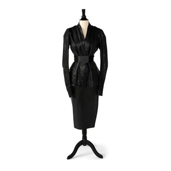 A Rick Owens Black Leather Skirt Suit