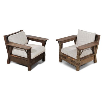 Two Monterey Iron Mounted Paint Decorated Club Chairs