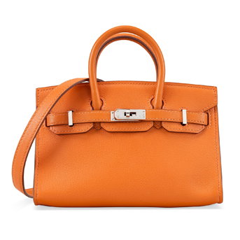 A Limited Edition Orange H Swift Leather Micro Birkin 15 With Palladium Hardware