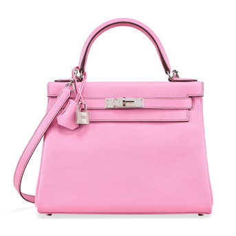 A Rare 5P Bubblegum Pink Epsom Leather Retourné Kelly 28 With Palladium Hardware