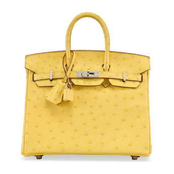 A Jaune Citron Boreal Satine Ostrich Birkin 25 With Palladium Hardware
