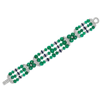 An Elegant Cartier Art Deco Emerald, Sapphire and Diamond Bracelet