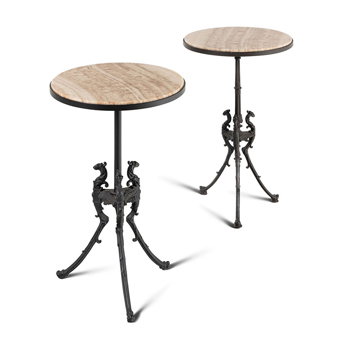 A Pair of Neoclassical Iron Onyx-Top Tables