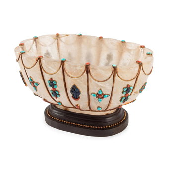 A Large Fluted Rock Crystal and Jewel-Mounted Bowl