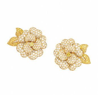 Van Cleef & Arpels, Diamond, Yellow Diamond, 'Gardenia' Earrings