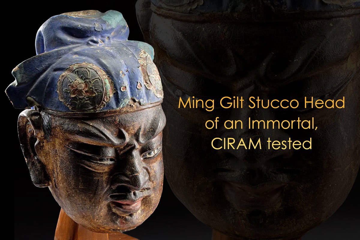 Ming Gilt Stucco Head of an Immortal, CIRAM