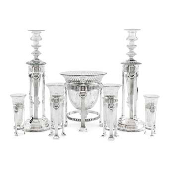 An Impressive American Silver and Cut-Glass Table Garniture