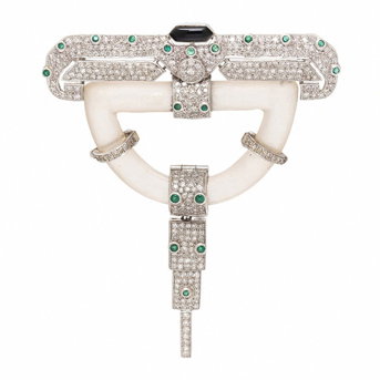 Rock Crystal Quartz, Diamond, Multigem, and White Gold Brooch