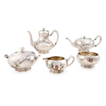 Five-piece Whiting Sterling Silver and Mixed Metal Tea and Coffee Service