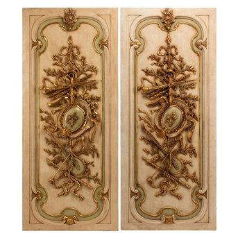 A Set of Four French Neoclassical Style Painted and Parcel Gilt Panels