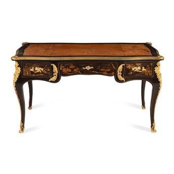 A Louis XV Style <br>Black Lacquer and Gilt Bronze Mounted <br>Bureau Plat