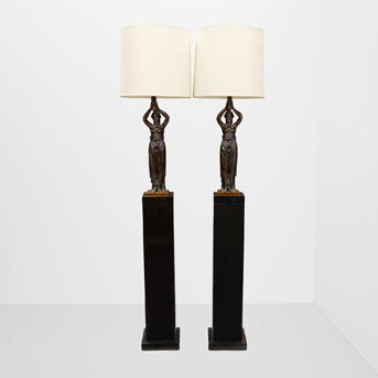 William Haines (1900-1973) Pair of Bronze Greek Figure Floor Lamps