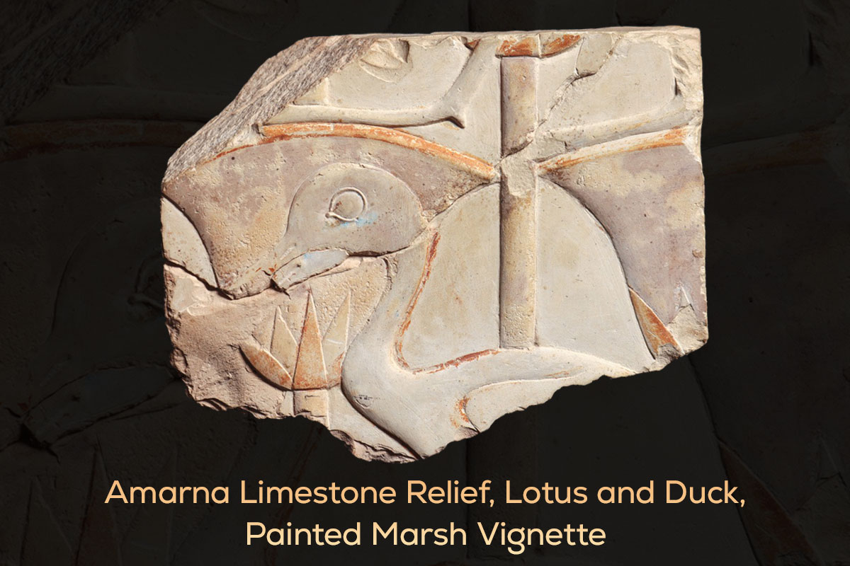 Amarna Limestone Relief | Lotus and Duck, Painted Marsh Vignette