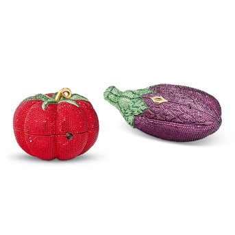 A Set of Two: Red & Purple Strass Crystal Tomato & Eggplant Evening Bags Judith Leiber, 1994 & 1996