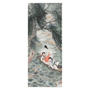 Deng Fen (1894-1964) Rowing Boat in Lotus Pond