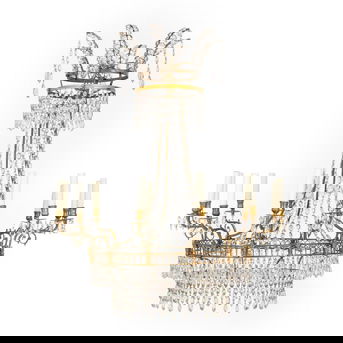 Swedish Neoclassical Crystal 12-Branch Chandelier