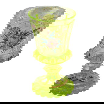 Biedermeier Period Bohemian Cut Uranium Glass Chalice