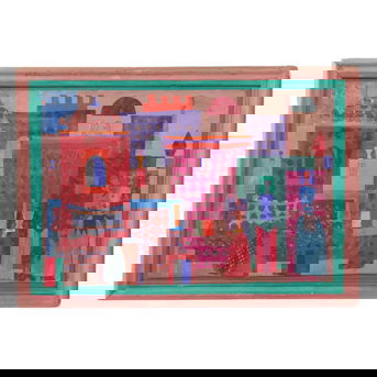 Jean (Yanco) Varda (1893-1971) American, Mixed Media Collage on Panel, Abstract Cityscape