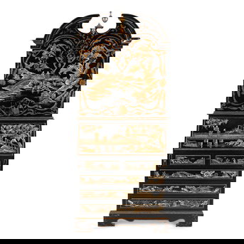 A Georgian Style Black and Gilt-Japanned Bureau Cabinet