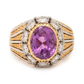 Buccellati, Pink Sapphire, Diamond, and Bicolor Gold Ring